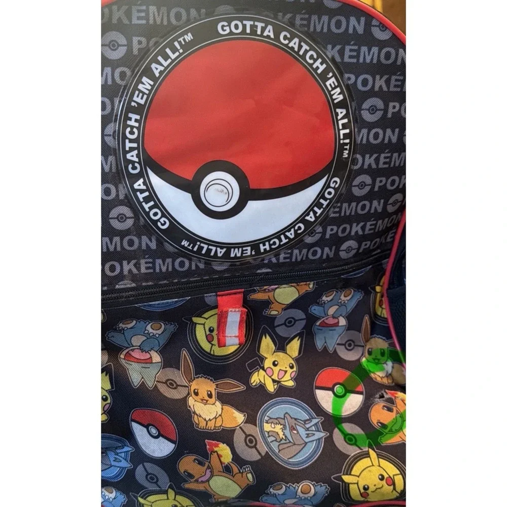 Pokemon Bioworld Pikachu Eevee All Over Print Backpack Black Red School Bag